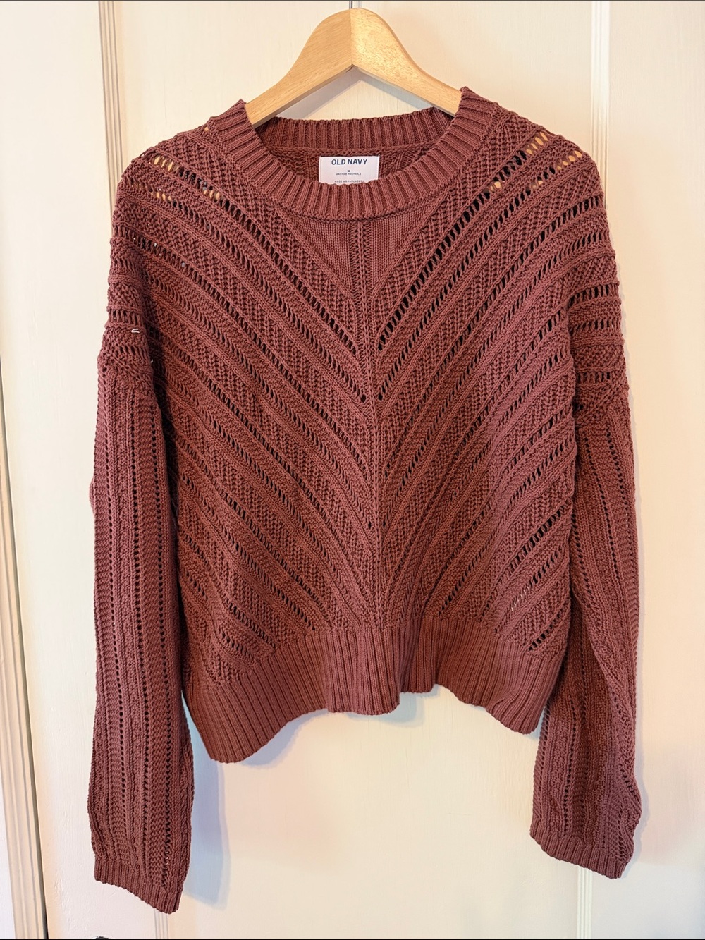 Old Navy Women's Open-Knit Crewneck Sweater - Mauve Brown